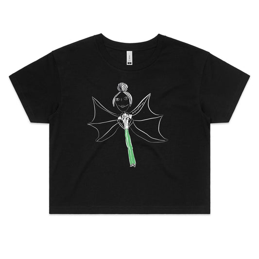 Women's Crop Tee - “girl with bat wings” by EJ WEST DESIGNS