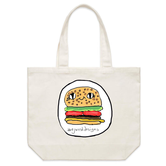 Shoulder Canvas Tote Bag- “ the burger came to life” by EJ WEST DESIGNS