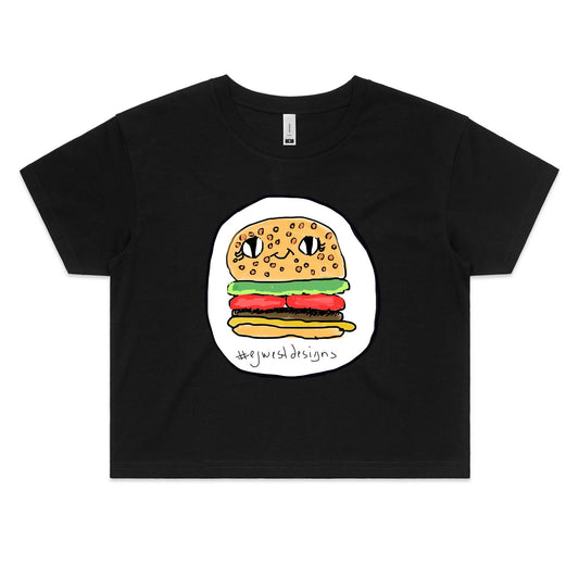 Women's Crop Tee - “Burger came to life” by EJWEST DESIGNS