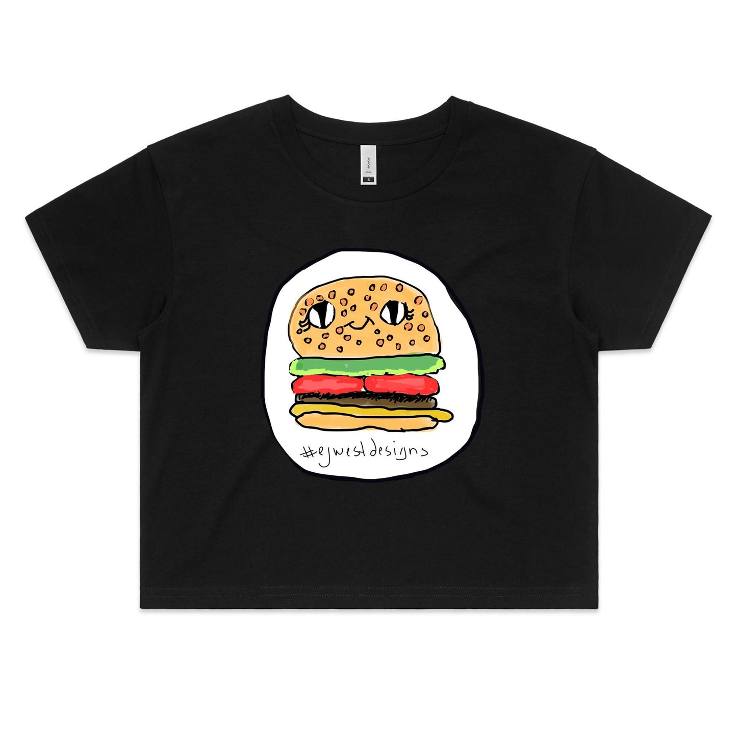 Women's Crop Tee - “Burger came to life” by EJWEST DESIGNS