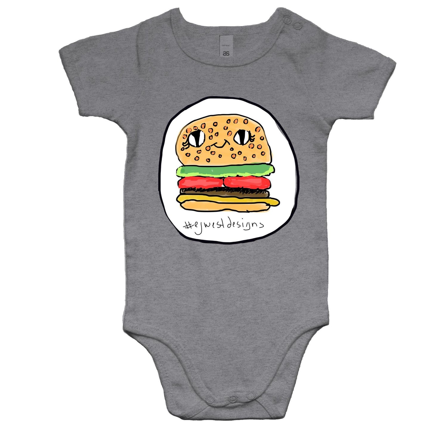 Mini Me - Baby Onesie Romper - “burger came to life “ by EJWEST DESIGNS