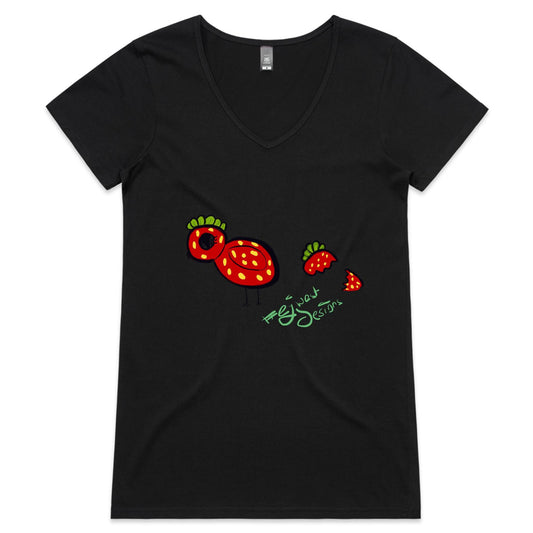 EJWEST DESIGNS - Strawberry Chick - Womens V-Neck T-Shirt