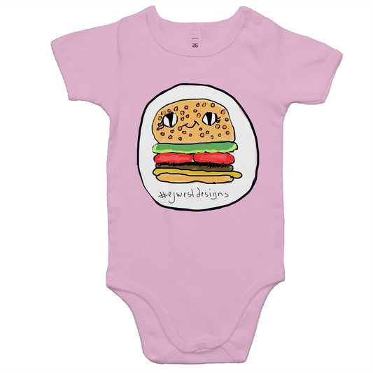 Mini Me - Baby Onesie Romper - “burger came to life “ by EJWEST DESIGNS