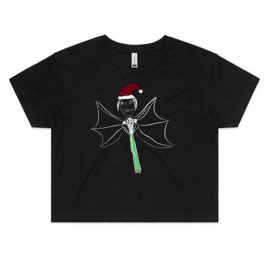 Women's Crop Tee - girl with bat wings CHRISTMAS EDITION