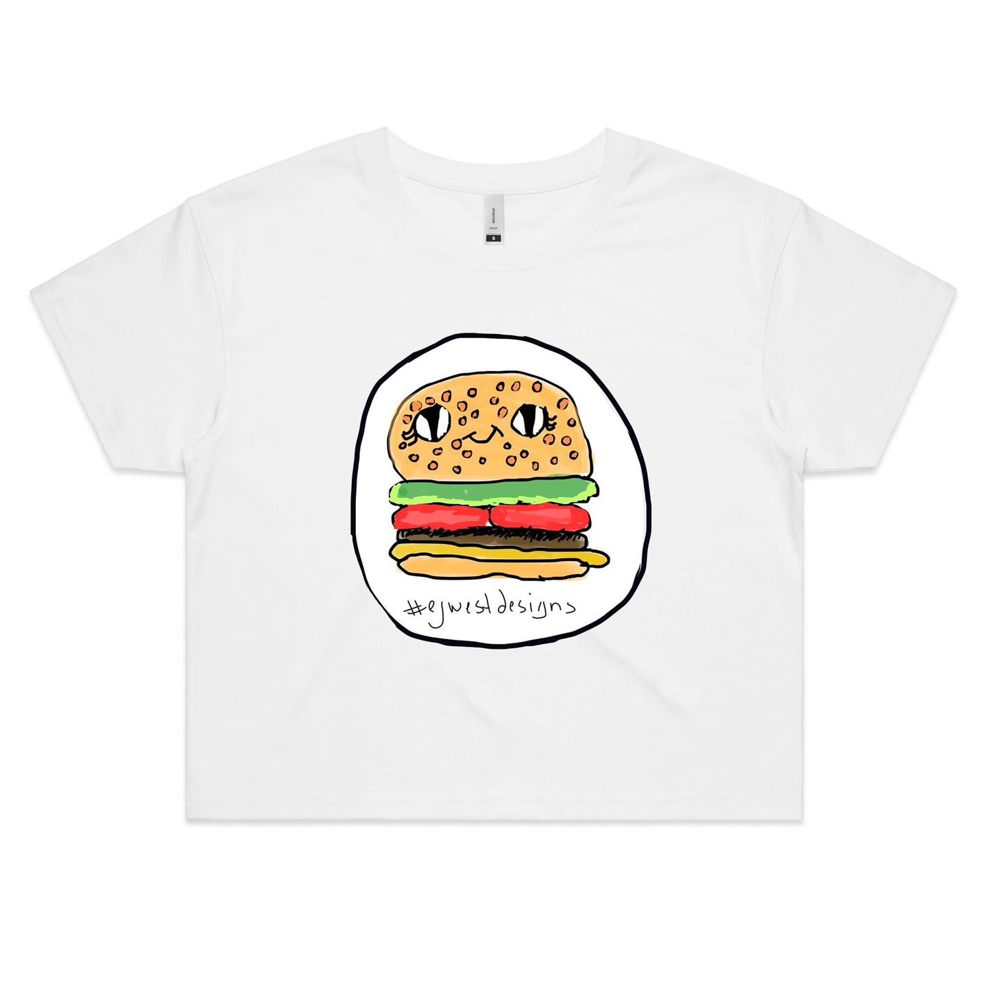 Women's Crop Tee - “Burger came to life” by EJWEST DESIGNS